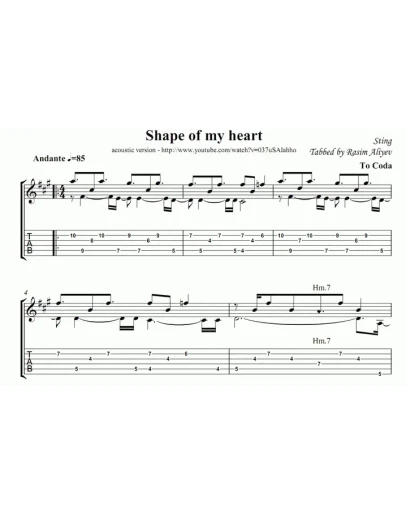 STING - Shape of my heart (ноты, табы, MIDI, текст)
