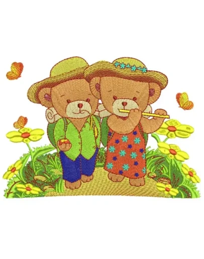Машинная вышивка-Парочка мишек
