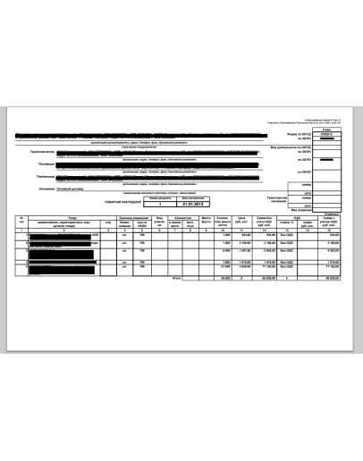 Товарная накладная Торг-12 для TCPDF