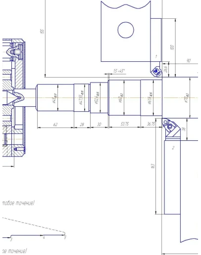 Чертеж. Токарная наладка. Деталь - вал.