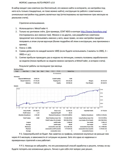 Настройки для FOREX советника AUTO-PROFIT v 2.0