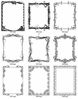 9 черно-белых векторных рамок для оформления