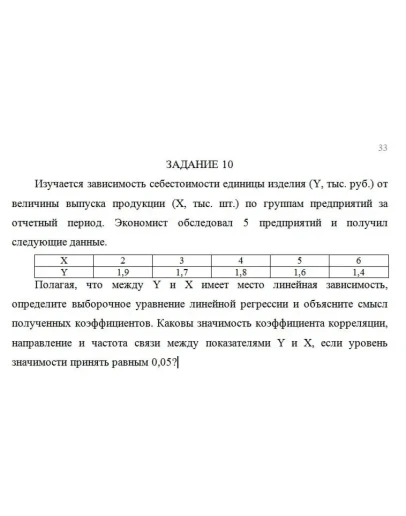 Изучается зависимость себестоимости единицы изделия (Y