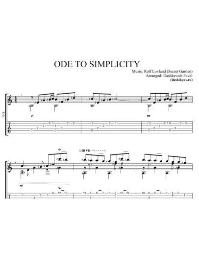 Ode to Simplisity(Secret Garden)-ноты и табы для гитары