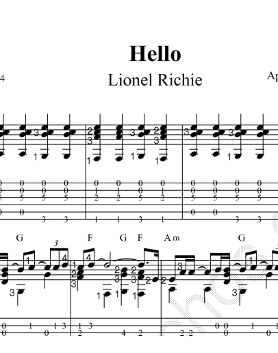Hello (Lionel Richie). Ноты и табы для гитары