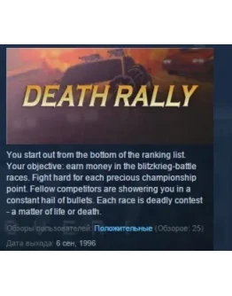 Death Rally (Classic) STEAM KEY REGION GLOBAL+РОССИЯ Death Rally (Classic) STEAM KEY REGION GLOBAL+РОССИЯ