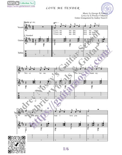 Love Me Tender (Вокал Гитара Ноты Табы)