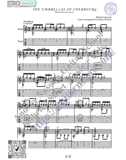 Шербурские зонтики (Ноты, Табы, Гитара)