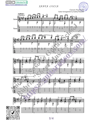 Санта Лючия (Ноты и табы для гитары соло)