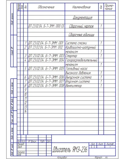 Чертеж Двигатель ЯМЗ-236