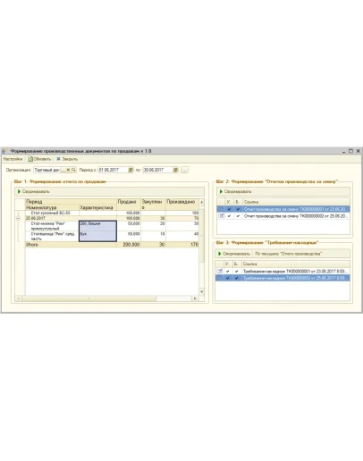 Формирование производственных документов по продажам