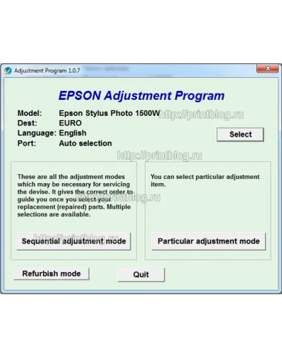 Adjustment program Epson Stylus Photo 1500W (EURO) Adjustment program Epson Stylus Photo 1500W (EURO)