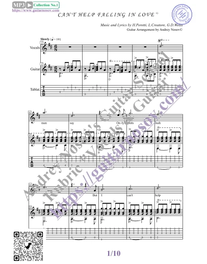 Can't Help Falling in Love (Вокал Гитара Ноты Табы)