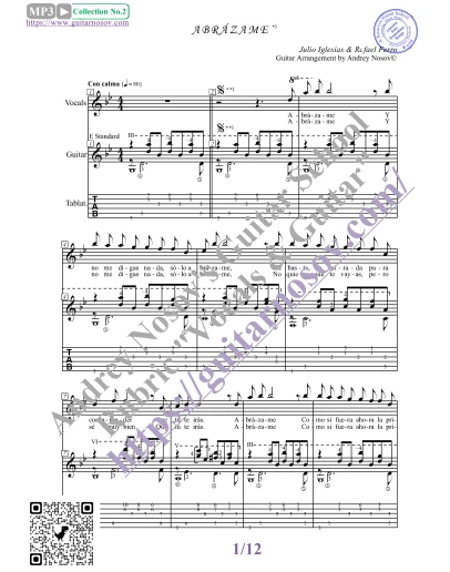 Abrazame (Вокал Гитара Ноты Табы)
