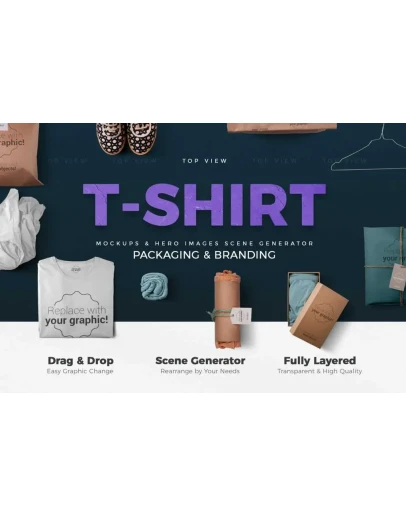 T-shirt and Packages Mockups &amp Scene Generator