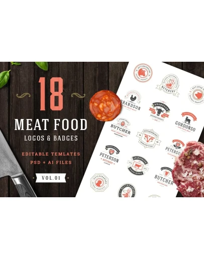18 Meat Food Logos and Badges