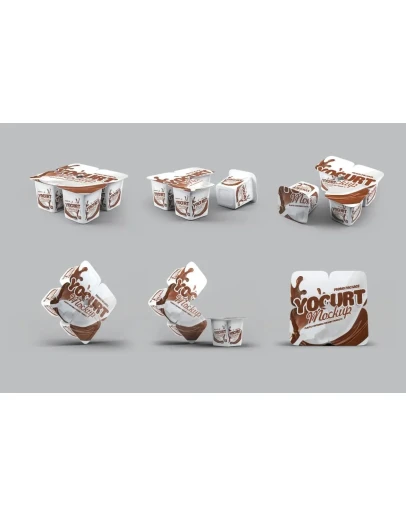 Four Plastic Container for Yogurt Mock-Up