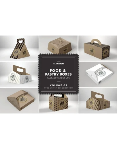 Food Pastry Boxes Vol.5:Carrier Boxes Mockups