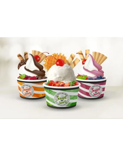 Ice Cream or Yogurt Cup and Cone Packaging Mock Up