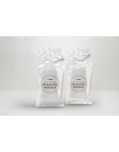 Clear Candy Bags with Ribbons Packaging Mockup