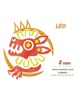Знак зодиака Лев. Дизайн машинной вышивки 2 размера