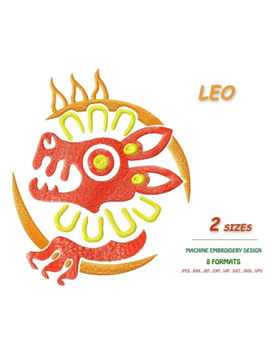 Знак зодиака Лев. Дизайн машинной вышивки 2 размера