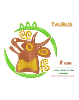 Знак зодиака Телец. Дизайн машинной вышивки 2 размера