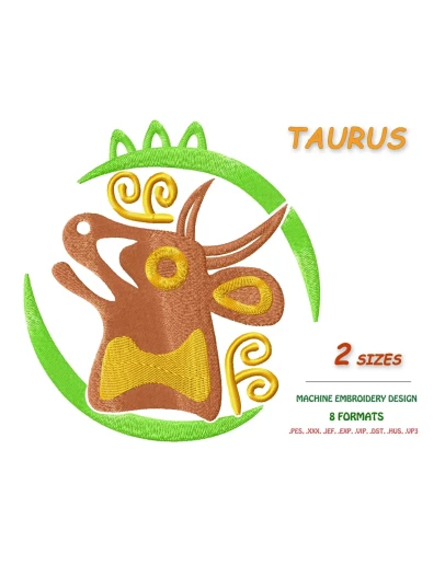 Знак зодиака Телец. Дизайн машинной вышивки 2 размера