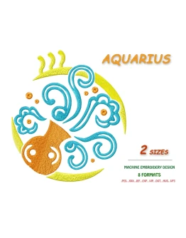 Знак зодиака Водолей. Дизайн машинной вышивки 2 размера