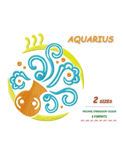 Знак зодиака Водолей. Дизайн машинной вышивки 2 размера