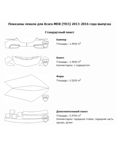 Электронные лекала на автомобили Acura MDX (YD3)