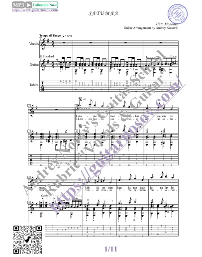 Satumaa (Вокал Гитара Ноты Табы)