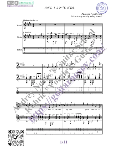 And I Love Her (Вокал Гитара Ноты Табы)