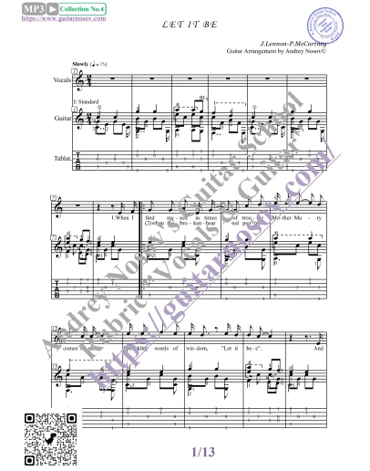 Let it be (Вокал Гитара Ноты Табы)