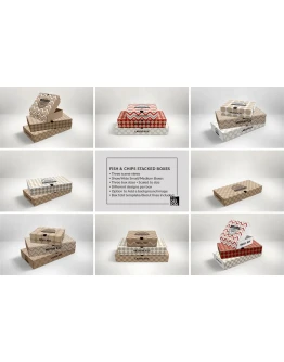 Fish and Chips Stacked Boxes Packaging Mockup