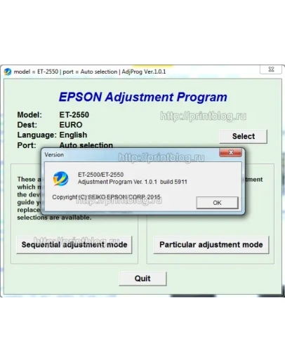 Adjustment program Epson ET-2500, ET-2550 Сброс памперc