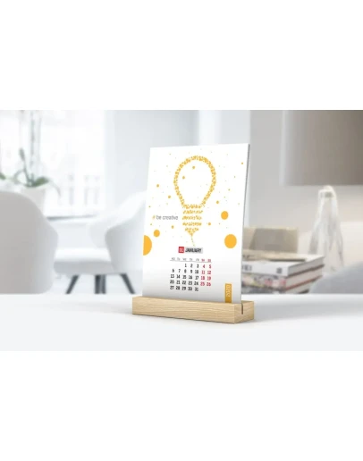 Desk Calendar With Wooden Stand Mockup
