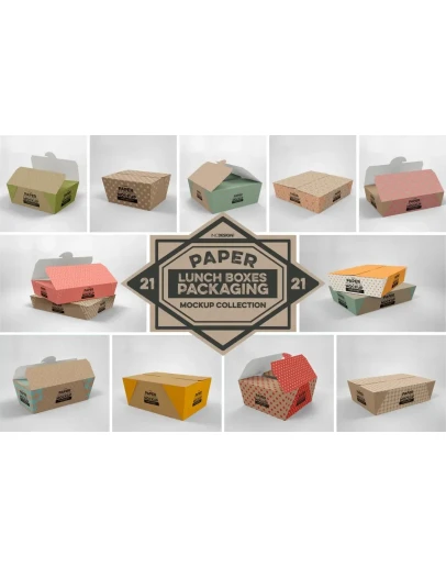 Paper Lunch Boxes Packaging Mockups