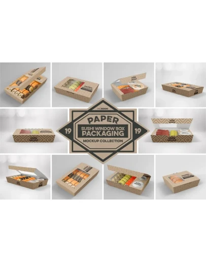 Paper Window Sushi Boxes Packaging Mockup