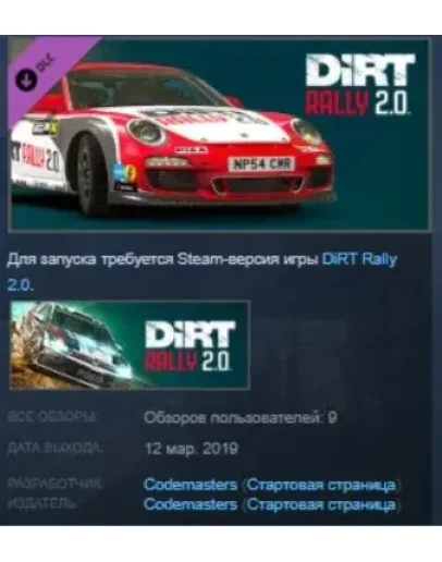 DiRT Rally 2.0 - Porsche 911 RGT Rally Spec STEAM KEY
