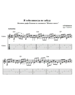 Я тебя никогда не забуду (Юнона и Авось) - для гитары