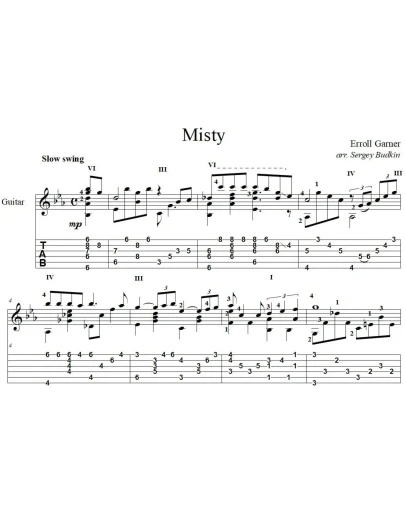 Misty (Эрролл Гарнер) для гитары