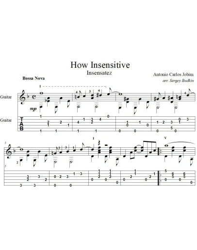 How Insensitive (А. Жобим) для гитары