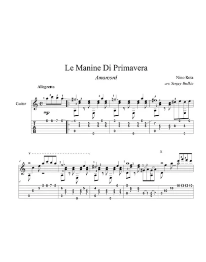 Le Manine Di Primavera (Амаркорд) Нино Рота- для гитары