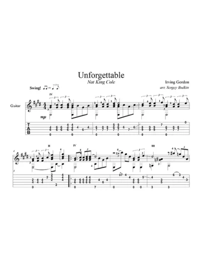 Unforgettable (Нэт Кинг Коул) для гитары