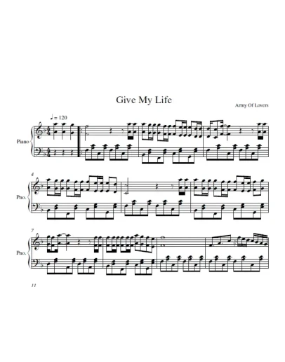 Army Of Lovers - Give My Life ноты фортепиано