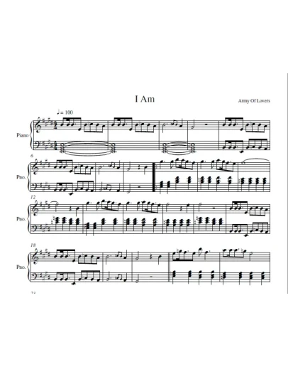 Army Of Lovers - I Am (ноты для фортепиано)