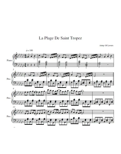 Army Of Lovers - La Plage De Saint Tropez (ноты ф-но)