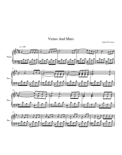Army Of Lovers - Venus And Mars (ноты для фортепиано)