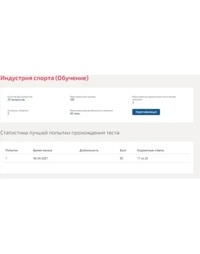 Индустрия спорта.Тест Синергия 2021г